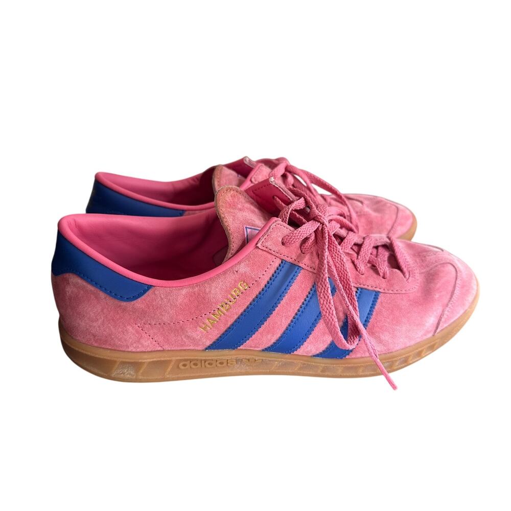 Adidas Hamburg Sneakers in Pink Gum Blue Stripe Womens Size 8